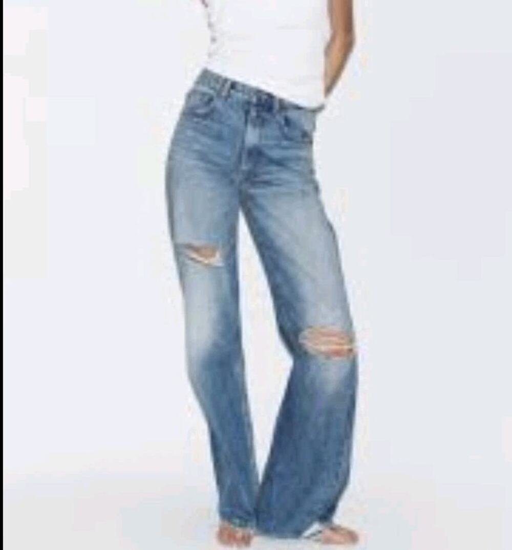 Zara‎ Jeans Women 6 Straight Leg Distressed Raw Hem Ripped #838